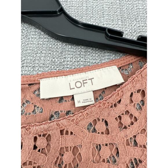 The Loft Shirt Womens Medium Lace Blouse Pink Crochet Pullover Geometric Pattern - Picture 2 of 8